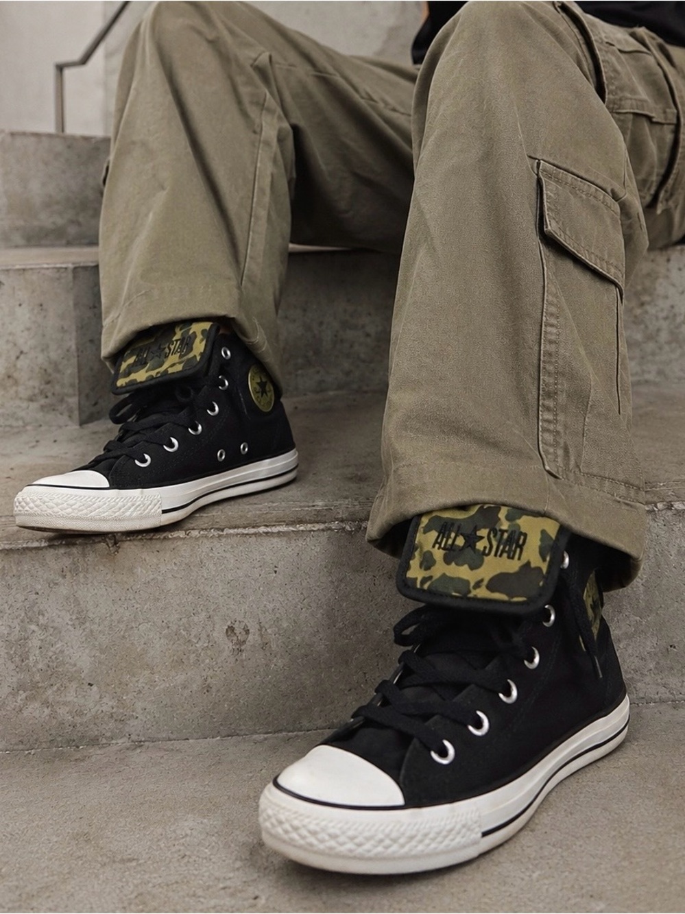 Converse Chuck Taylor Fold Down Camo High Top Sneakers Youth 6 Black Unisex
